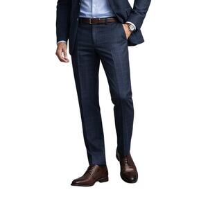 Lauren Ralph Lauren Blue Windowpane Preppy Plaid Flat Front Dress Pants 32x30